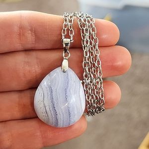 Blue Agate Sterling Silver Necklace